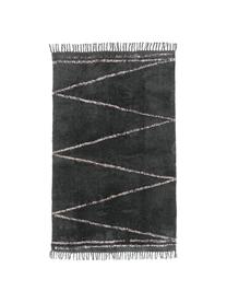 Tapis avec franges tufté main motif zigzag Asisa, Noir, blanc