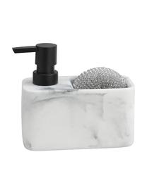 Dozownik do mydła z gąbką Galia, Biały, marmurowy, odcienie srebrnego, S 15 x W 14 cm