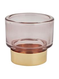 Handgefertigter Teelichthalter Miy in Rosa, Glas, Rosa, transparent, Goldfarben, Ø 8 cm