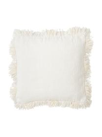 Károvaný povlak na polštář s třásněmi Kaspar, 59 % bavlna, 41 % polyester, Krémově bílá, Š 45 cm, D 45 cm