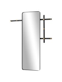 Espejo de pared con colgadores Will, Espejo: cristal, Parte trasera: tablero de fibras de dens, Negro, latón, An 105 x Al 140 cm
