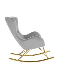 Fluwelen schommelstoel Wing met metalen poten, Bekleding: fluweel (polyester), Frame: gegalvaniseerd metaal, Fluweel grijs, goudkleurig, B 76 x D 108 cm