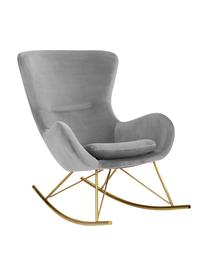 Fluwelen schommelstoel Wing in grijs met metalen poten, Bekleding: fluweel (polyester), Frame: gegalvaniseerd metaal, Fluweel grijs, goudkleurig, B 76 x D 108 cm