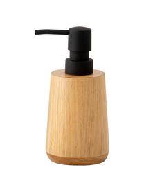 Dosificador de jabón Battersea, Recipiente: madera de roble, Dosificador: plástico, Roble, negro, Ø 8 x Al 17 cm
