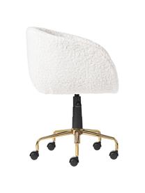 Silla de escritorio de borreguillo Emmie, altura regulable, Tapizado: 100% poliéster (borreguil, Estructura: metal recubierto, Borreguillo blanco, dorado, An 58 x F 60 cm