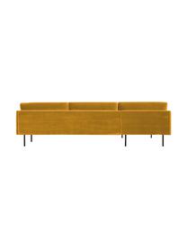 Canapé d'angle en velours et pieds en métal Moby, Velours jaune moutarde, larg. 280 x prof. 160 cm, méridienne à droite