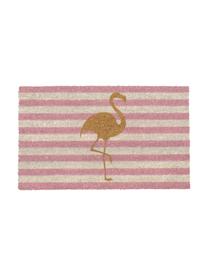 Deurmat Twinkling Flamingo, Bovenzijde: kokosvezels, Onderzijde: vinyl, Roze, goudkleurig, L 75 x B 45 cm