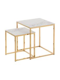 Sada odkládacích stolků s mramorovanou skleněnou deskou Aruba, 2 díly, Deska stolu s potiskem na skle: matná bílá, mramorovaná Rám: zlatá, Sada s různými velikostmi