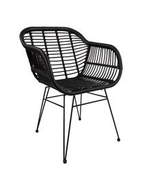 Polyrattan-Armlehnstühle Costa, 2 Stück, Sitzfläche: Polyethylen-Geflecht, Gestell: Metall, pulverbeschichtet, Schwarz, B 59 x T 58 cm