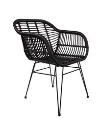Krzesło z podłokietnikami z polirattanu Costa, 2 szt., Stelaż: metal malowany proszkowo, Czarny, S 59 x G 58 cm