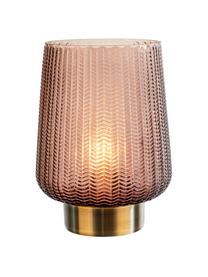 Kleine Mobile LED-Tischlampe Fancy Glamour in Taupe mit Timerfunktion, Glas, Metall, Taupe, Goldfarben, Ø 19 x H 26 cm