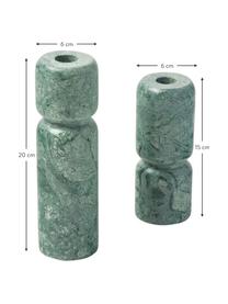 Lot de bougeoirs en marbre Como, 2 élém., Marbre, Vert, marbré, Lot de différentes tailles