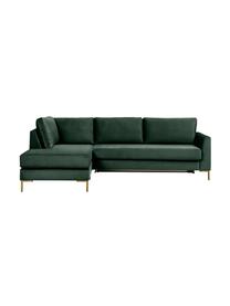 Rozkładana sofa narożna z aksamitu Luna (3-osobowa), Tapicerka: 100% poliester, certyfika, Stelaż: lite drewno bukowe, drewn, Nogi: metal galwanizowany, Ciemnozielony aksamit, S 270 x G 184 cm, lewostronna