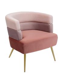 Sillón de terciopelo diseño retro Sandwich, Tapizado: terciopelo de poliéster, Patas: metal recubierto, Terciopelo tonos rosas, An 65 x F 64 cm