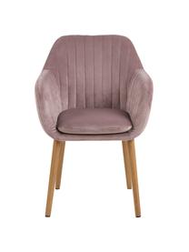 Sametová židle s područkami a dřevěnými nohami Emilia, Růžová, dubové dřevo, Š 57 cm, H 59 cm