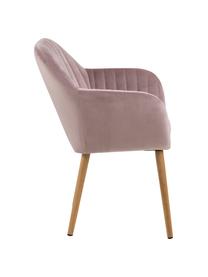 Chaise en velours avec accoudoirs Emilia, Velours rose, bois de chêne, larg. 57 x prof. 59 cm
