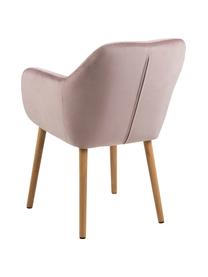 Chaise en velours avec accoudoirs Emilia, Velours rose, bois de chêne, larg. 57 x prof. 59 cm