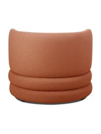 Poltrona di design in bouclé Solomon, Rivestimento: 100% poliestere Con 35.00, Struttura: legno massiccio di abete , Gambe: plastica, Tessuto bouclé rosso corallo, Larg. 95 x Prof. 80 cm