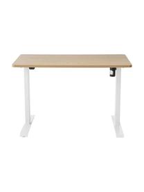 Höhenverstellbarer Schreibtisch Lea in Braun/Weiß, Tischplatte: Sperrholz, Melamin beschi, Gestell: Metall, beschichtet, Holz, Weiß, B 120 x T 60 cm