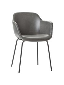 Petite chaise à accoudoirs cuir synthétique avec pieds en métal Fiji, Cuir synthétique gris, noir, larg. 58 x haut. 81 cm