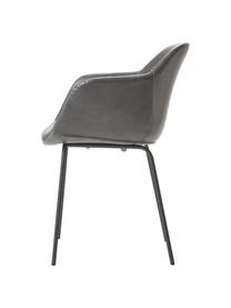 Krzesło z podłokietnikami ze sztucznej skóry Fiji, Tapicerka: sztuczna skóra (poliureta, Nogi: metal malowany proszkowo, Szara sztuczna skóra, czarny, S 58 x W 81 cm