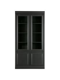 Zwarte vitrinekast Organize, Frame: massief grenenhout, gelak, Handvatten: gecoat metaal, Zwart, B 110 cm x H 215 cm