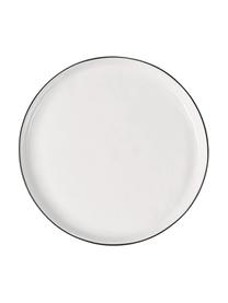 Set 12 piatti fatti a mano con bordo nero per 4 persone Salt, Porcellana, Bianco latteo, nero, Set in varie misure