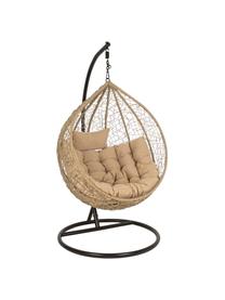 Geflecht-Hängesessel Amirantes mit Metall-Gestell, Gestell: Stahl, pulverbeschichtet, Sitzfläche: Synthetikfasern, Bezug: Polyester, Beige, Schwarz, Ø 105 x H 198 cm