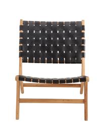 Fauteuil lounge en cuir avec structure en bois Coffee, Teck, noir