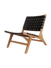Fotel ze skóry z drewnianą ramą Coffee, Stelaż: drewno tekowe, naturalne, Drewno tekowe, czarny, S 63 x G 75 cm