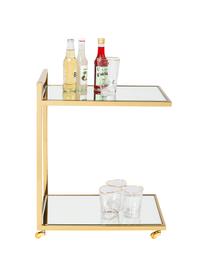 Servierwagen Classy Gold mit Spiegelglas, Gestell: Edelstahl, vermessingt, Räder: Kunststoff, Gestell: Goldfarben Ablageflächen: Glas Räder: Weiss, 50 x 64 cm