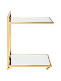 Desserte avec verre miroir Classy Gold, Structure : couleur dorée Tablette : verre Roulettes : blanc