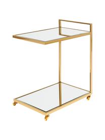 Servierwagen Classy Gold mit Spiegelglas, Gestell: Edelstahl, vermessingt, Räder: Kunststoff, Gestell: Goldfarben Ablageflächen: Glas Räder: Weiss, 50 x 64 cm