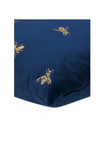 Geborduurde fluwelen kussenhoes Nora in blauw /goudkleur, 100% polyester fluweel, Marineblauw, 45 x 45 cm