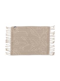 Badvorleger Lotus mit Fransen, 100% Baumwolle, Beige, Weiß, mit Floralem-Muster, B 50 x L 70 cm