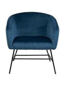 Moderne fluwelen fauteuil Ramsey in blauw, Bekleding: polyester fluweel, Poten: gelakt metaal, Fluweel marineblauw, B 72 x D 67 cm