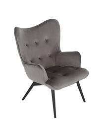 Sillón orejero de terciopelo Vicky, Tapizado: terciopelo de poliéster 4, Patas: madera de haya, sólido y , Terciopelo gris, An 59 x F 63 cm