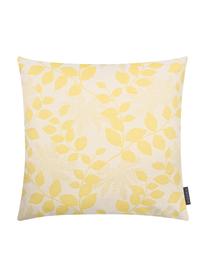 Housse de coussin 50x50 extérieur imprimé feuilles Gomera, Jaune, beige