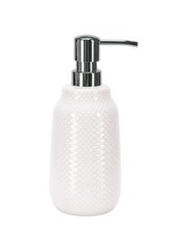 Dosificador de jabón de gres Dotty, Recipiente: gres, Dosificador: metal, Blanco, Ø 8 x Al 20 cm