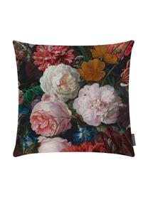 Fluwelen kussenhoes Fiore met donkere bloemmotief, 100% polyester fluweel, bedrukt, Antraciet, roze, rood, geel, groen, blauw, 50 x 50 cm