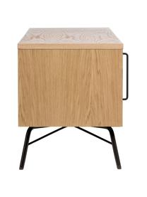 Tv-meubel Ashburn met eikenhoutfineer, Frame: spaanplaat, eikenfineer, Frame: eikenkleurig. Poten en handgrepen: mat zwart, 145 x 53 cm