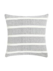 Coussin à rayures et motif chevron Amber, Gris, blanc cassé