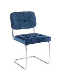 Silla cantilever de terciopelo Iole, Estructura: acero cromado, Tapizado: terciopelo (100% poliéste, Azul, An 46 x Al 84 cm