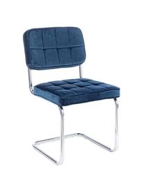 Silla cantilever de terciopelo Iole, Estructura: acero cromado, Tapizado: terciopelo (100% poliéste, Azul, An 46 x Al 84 cm