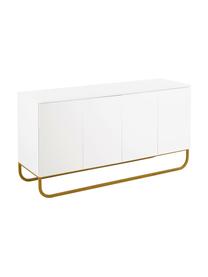 Credenza classica bianca Sanford, Corpo: bianco opaco base: dorato opaco, Larg. 160 x Alt. 83 cm