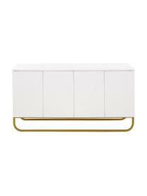 Credenza classica bianca Sanford, Corpo: bianco opaco base: dorato opaco, Larg. 160 x Alt. 83 cm