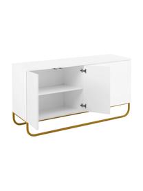 Credenza classica bianca Sanford, Corpo: bianco opaco base: dorato opaco, Larg. 160 x Alt. 83 cm