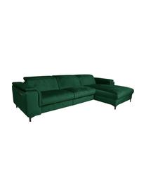 Divano angolare in velluto verde scuro con funzione relax Brito, Rivestimento: 100% velluto di poliester, Sottostruttura: compensato, legno di fagg, Verde scuro, Larg. 300 x Prof. 170 cm