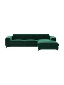 Sofa narożna z aksamitu z funkcją relaks Brito, Tapicerka: 100% aksamit poliestrowy,, Nogi: metal lakierowany, Ciemny zielony, S 300 x G 170 cm