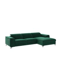 Sofá rinconero de terciopelo Brito, con función relax, Tapizado: 100% terciopelo de poliés, Patas: metal pintado, Verde oscuro, An 300 x F 170 cm